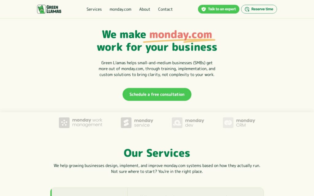 Screenshot of the Green Llamas homepage, taken 12 October 2026